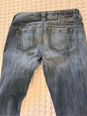 GUESS Women's Distressed Blue Skinny Jeans with Crystal Trim